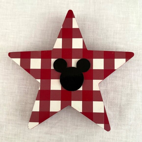 Disney Mickey Mouse Red and White Buffalo Plaid Wooden Star Decor Cottagecore - Picture 8 of 8